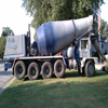 Cement truck pouring concrete at a home near Lansing, Michigan